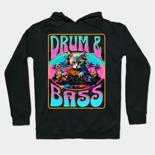 DRUM AND BASS  - Psychedelic Cat Dj (pink/blue) Hoodie